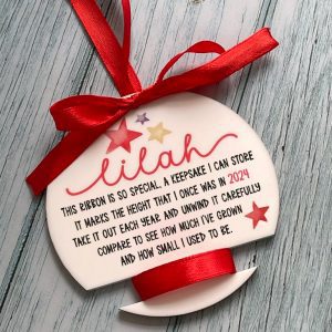 Kids Christmas ribbon measurement bauble