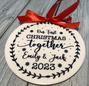 Our first Christmas together bauble white acrylic