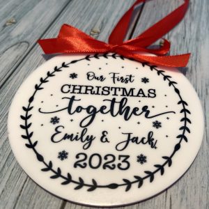 Our first Christmas together bauble white acrylic