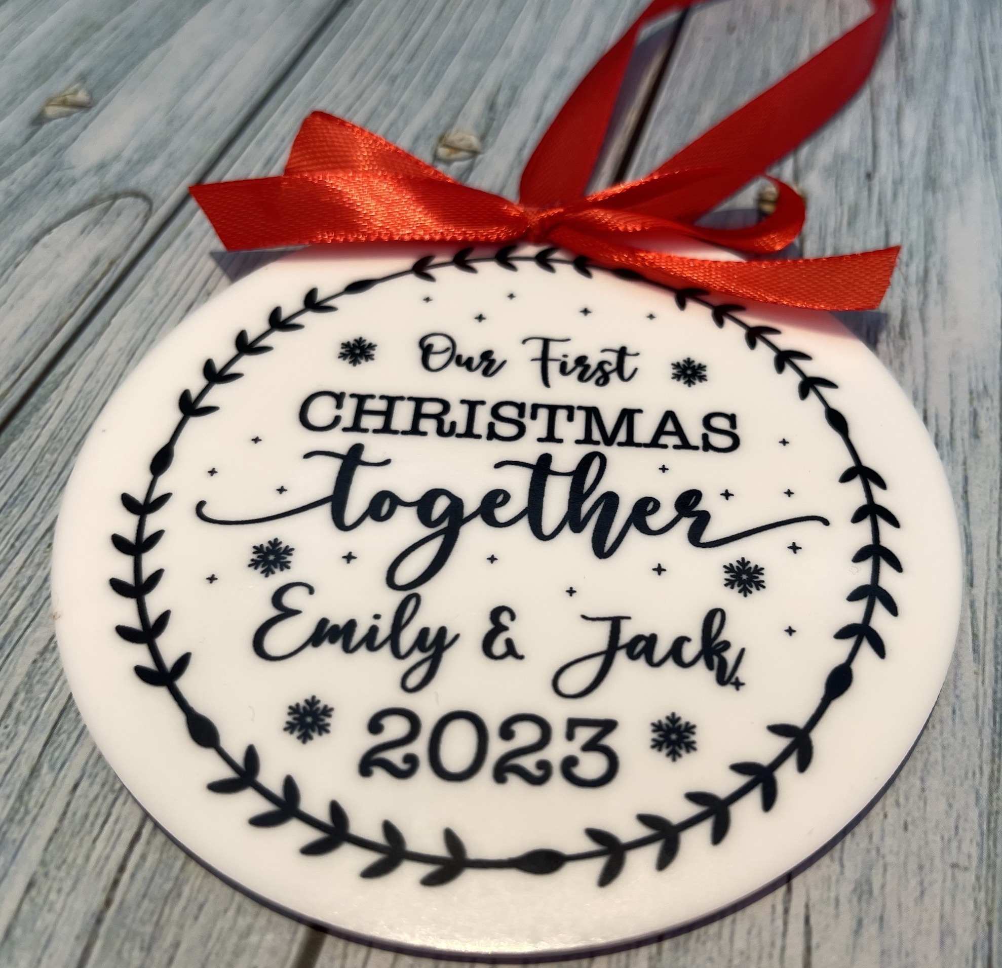 Our first Christmas together bauble white acrylic