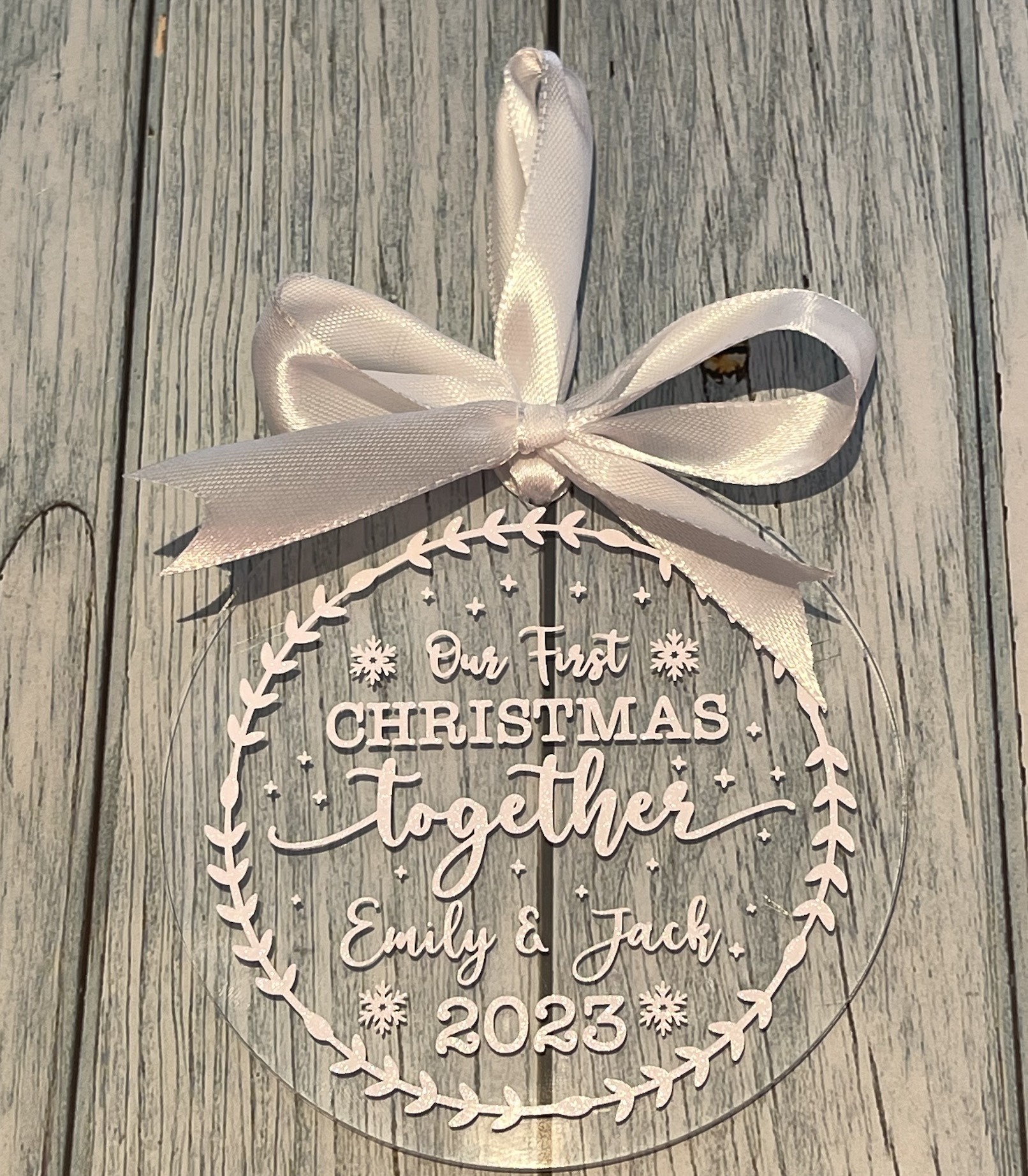 Our first Christmas together clear bauble