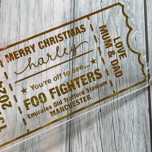 clear personalised acrylic ticket