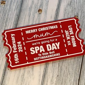 red personalised acrylic ticket