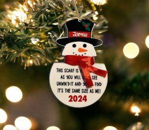 personalised snowman ribbon measurement bauble