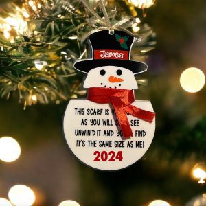 personalised snowman ribbon measurement bauble