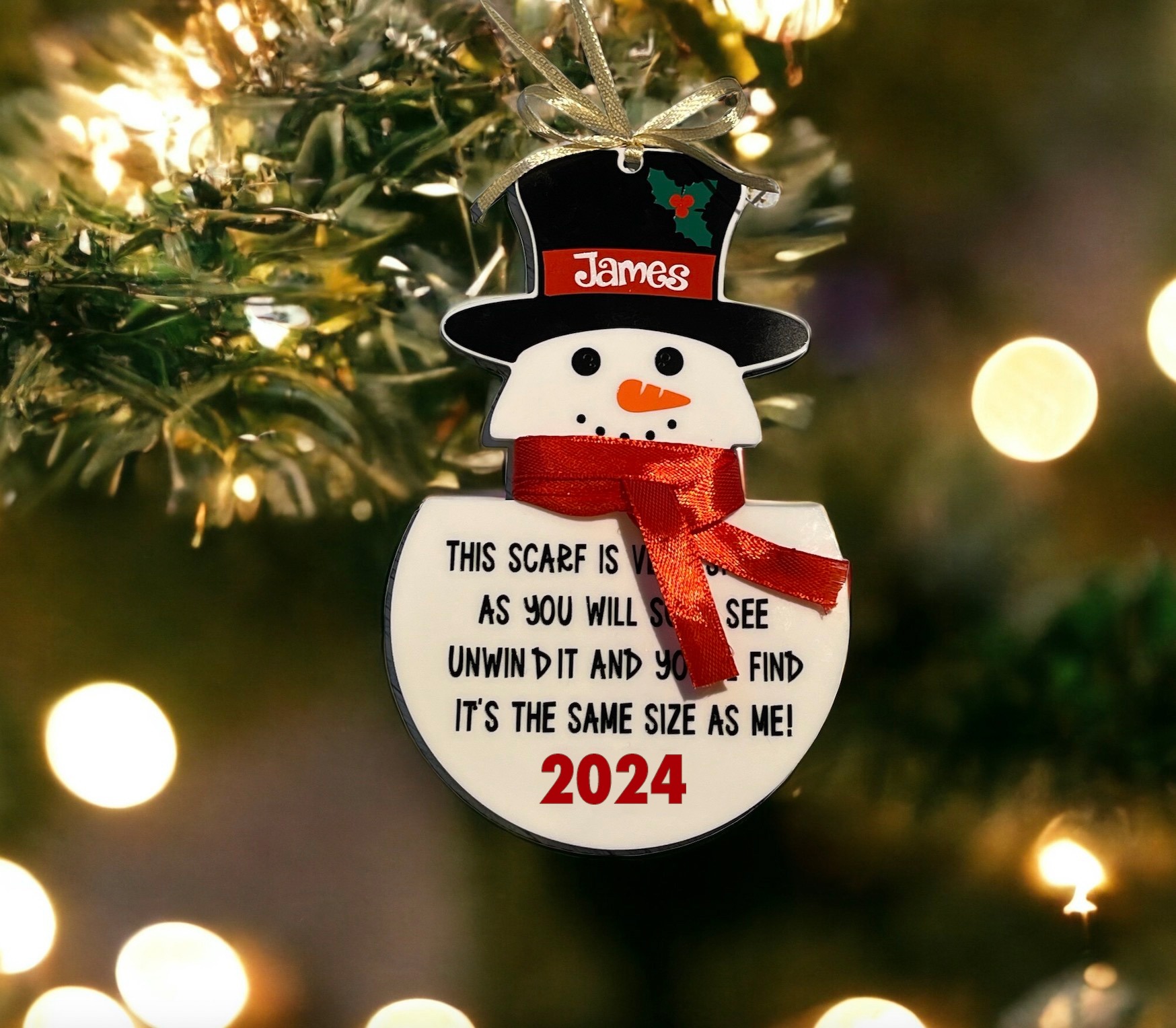 personalised snowman ribbon measurement bauble