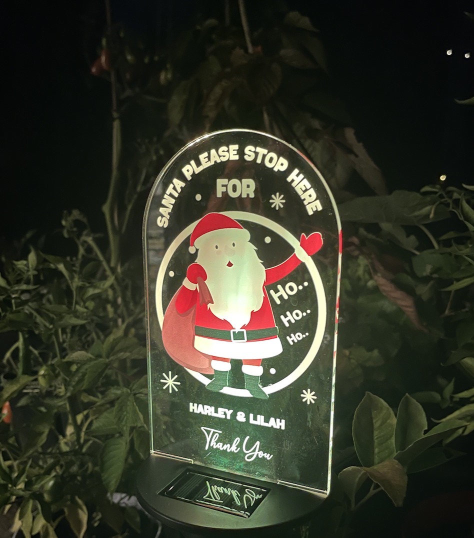 personalised santa stop here solar light