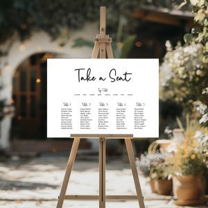 minimalist seating plan wedding sign