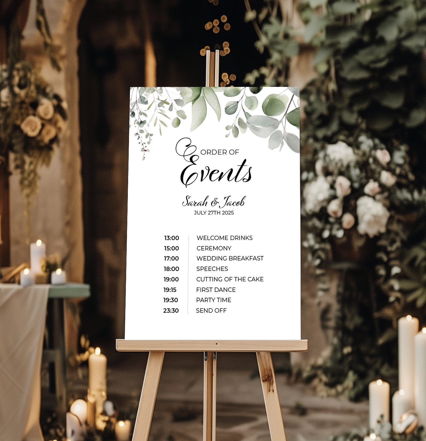 eucalyptus order of events wedding sign