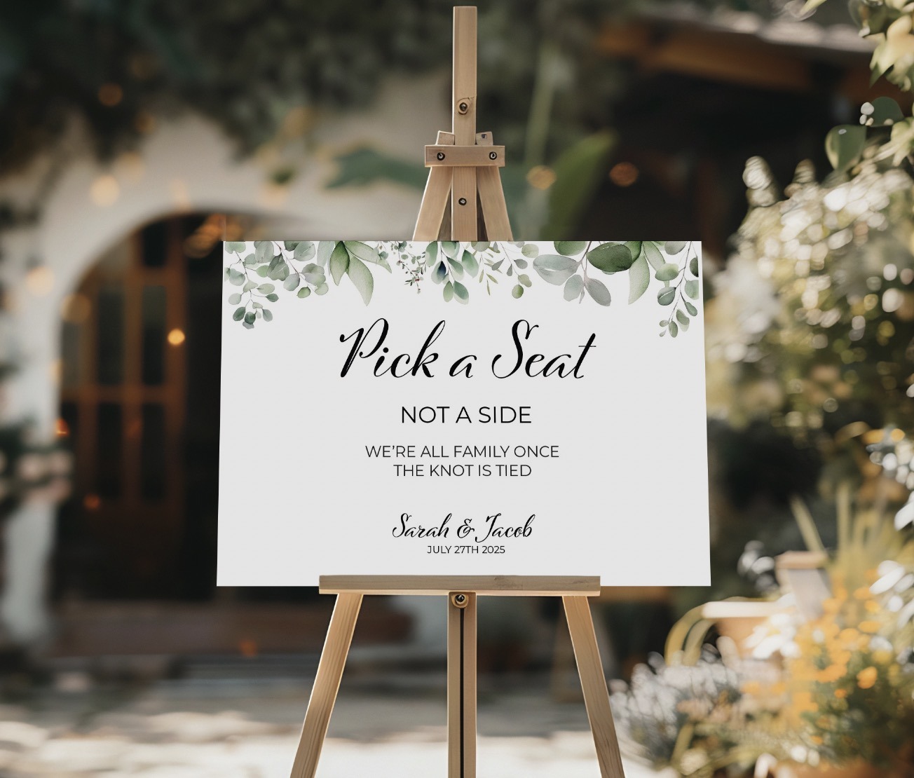 eucalyptus pick a seat not a side wedding sign