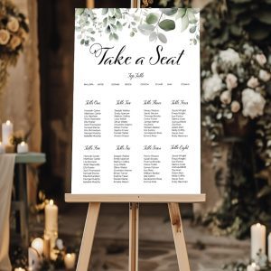 eucalyptus table plan wedding sign