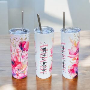 personalised skinny tumbler with straw for mum
