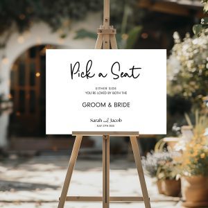 pick a seat either side wedding sign landscape