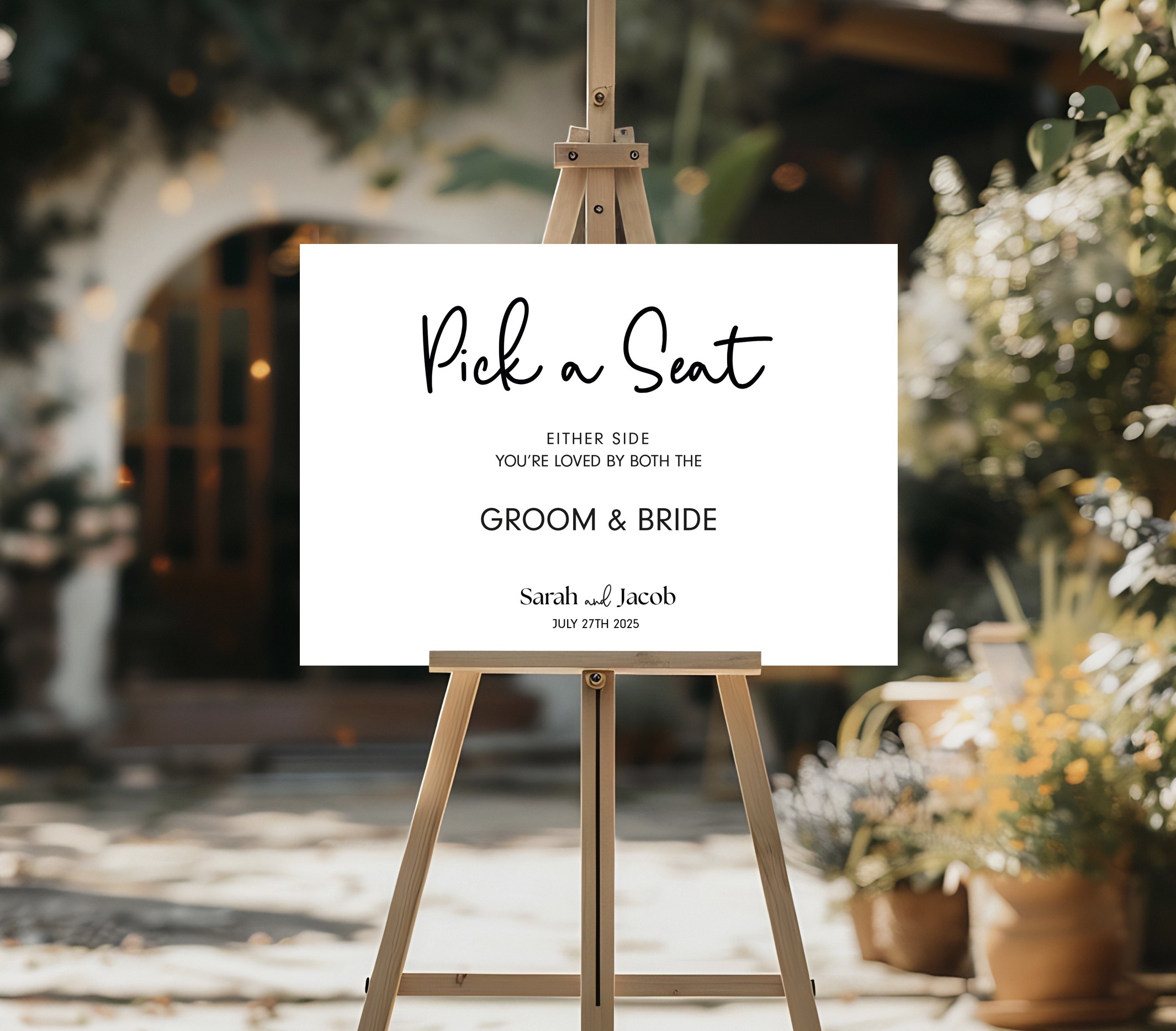 pick a seat either side wedding sign landscape