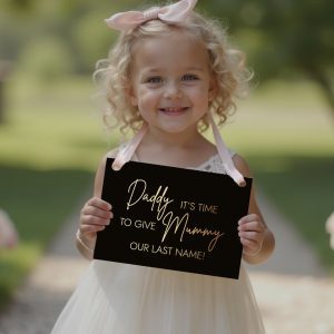 black gold flower girl sign