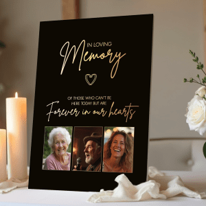 black & gold in loving memory sign