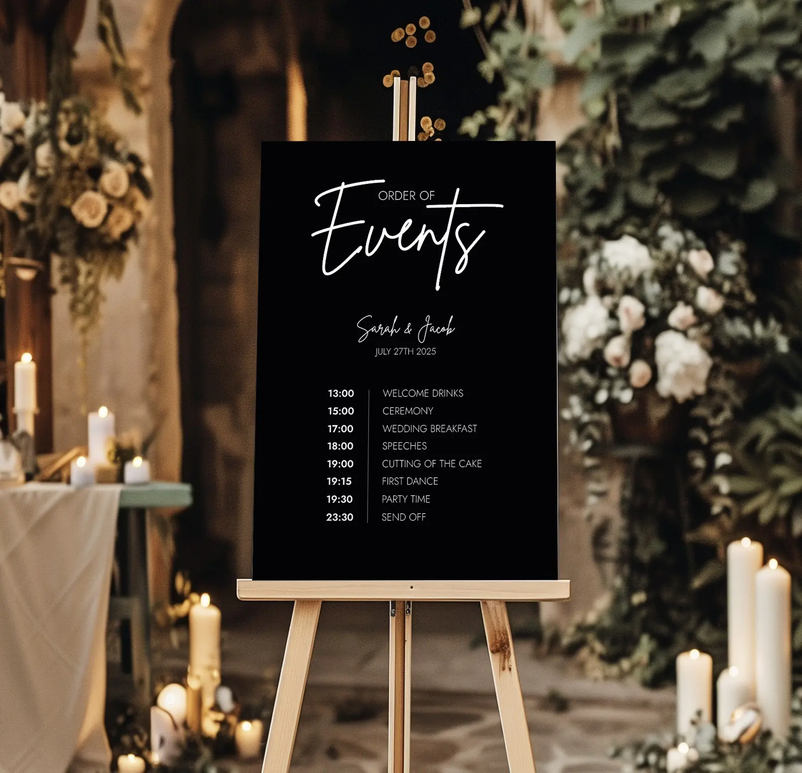 black order of events wedding sign