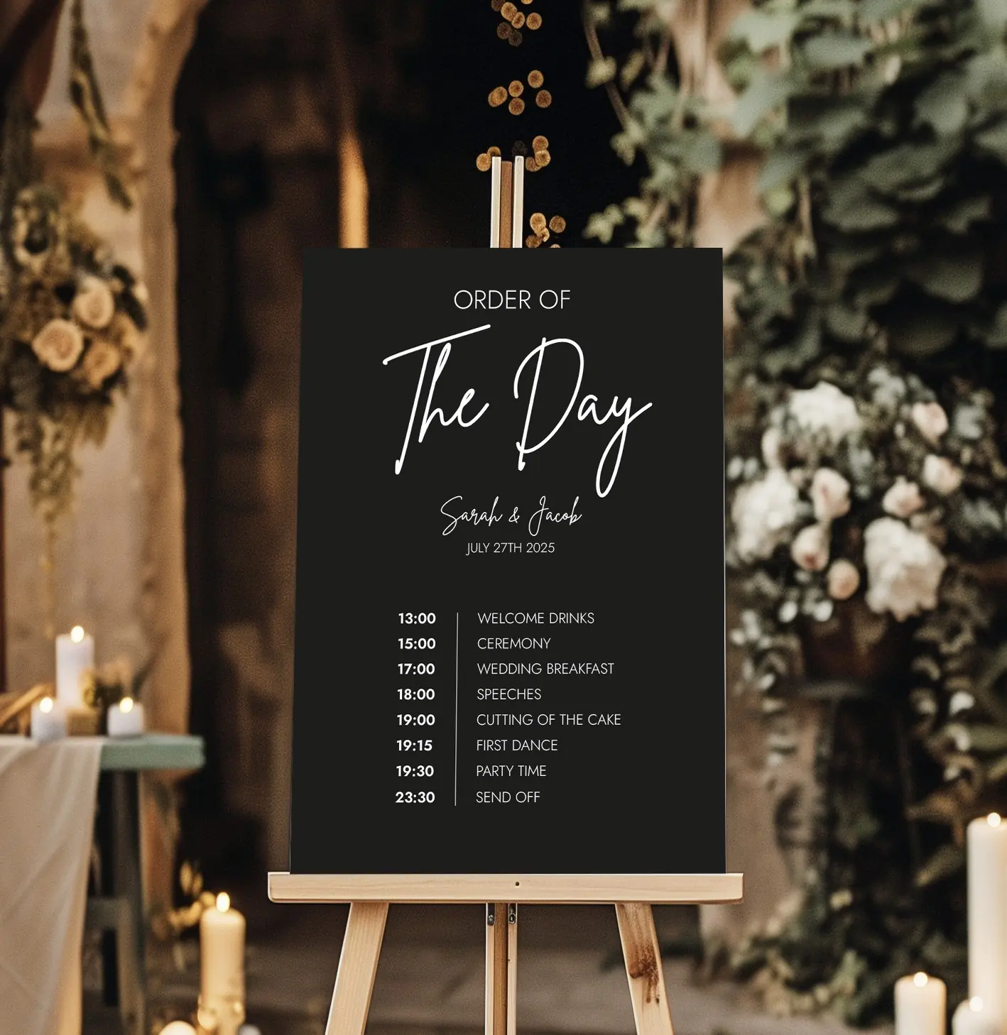 Black Order of Events Wedding Sign – Signature Noir - Image 2