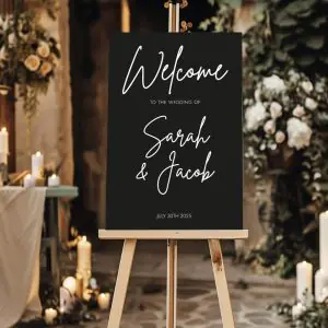 black wedding sign