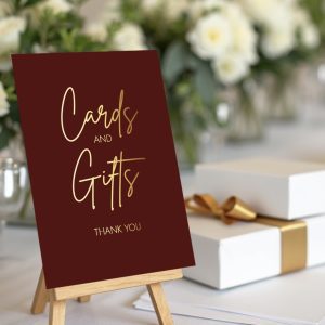 burgundy cards and gifts wedding sign