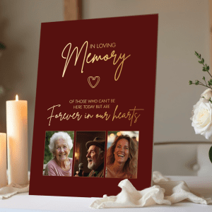 burgundy in loving memory sign