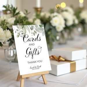 cards and gifts eucalyptus wedding sign