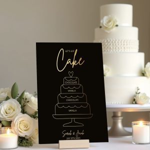 Black & Gold wedding cake menu sign