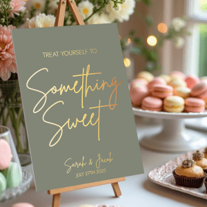 sage green dessert table sign
