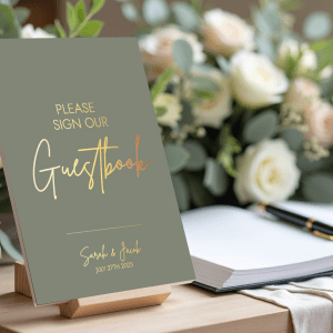 sage green wedding guestbook sign
