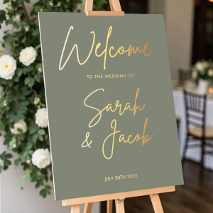 sage green wedding welcome sign