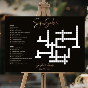 sip and solve black & gold wedding sign