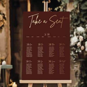 take a seat burgundy wedding sign