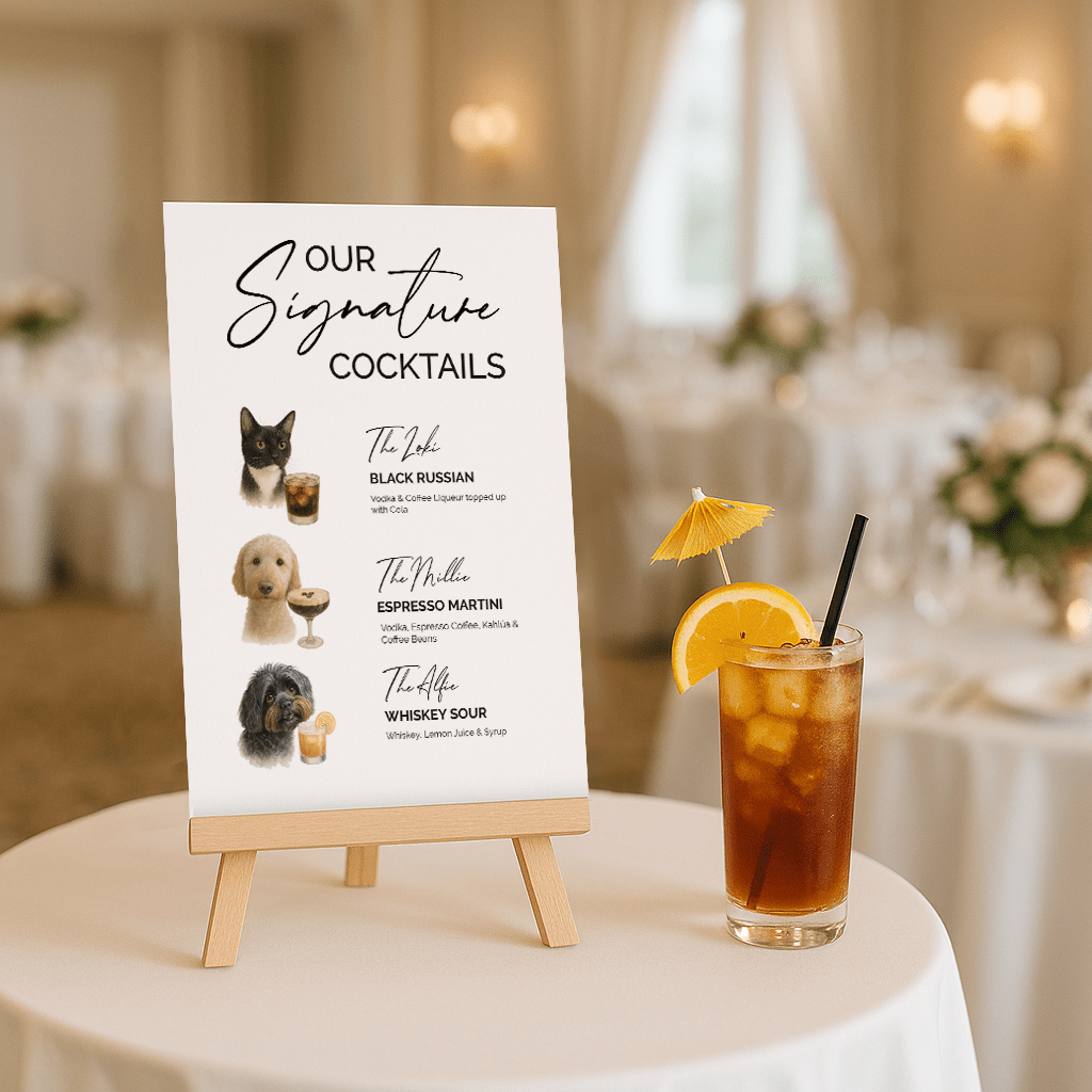 bespoke dog and cat wedding signage
