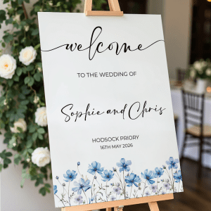 Personalised Blue Wildflower Wedding Sign – Portrait or Landscape Design