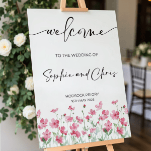 floral pink wildflower wedding sign
