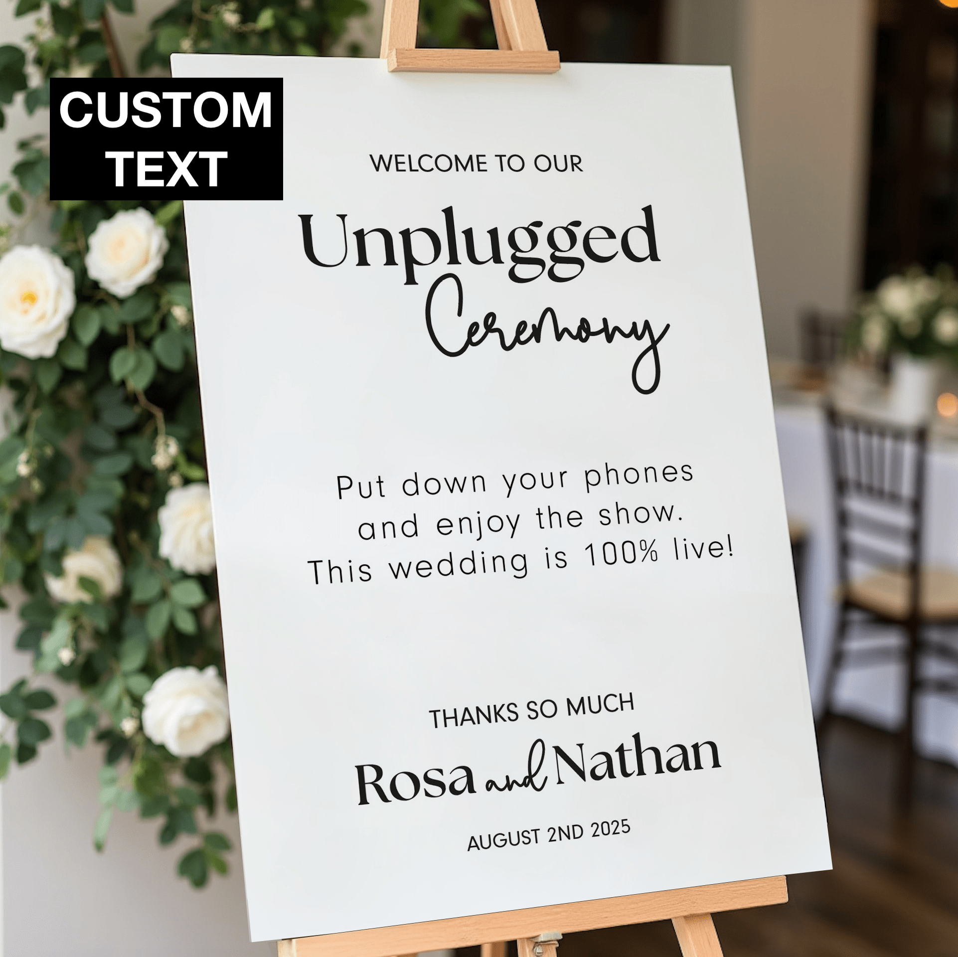 no phones during wedding ceremony sign