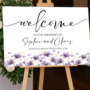 purple wildflower wedding sign