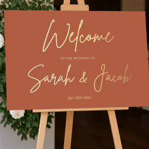 teracotta wedding welcome board
