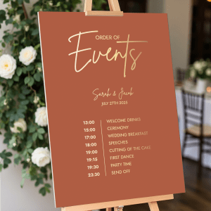 terracotta and gold weddnig sign