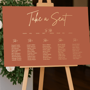 terracotta take a seat sign landscape
