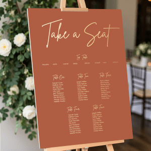 terracotta take a seat sign portrait