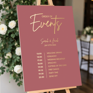 blush pink order of events sign