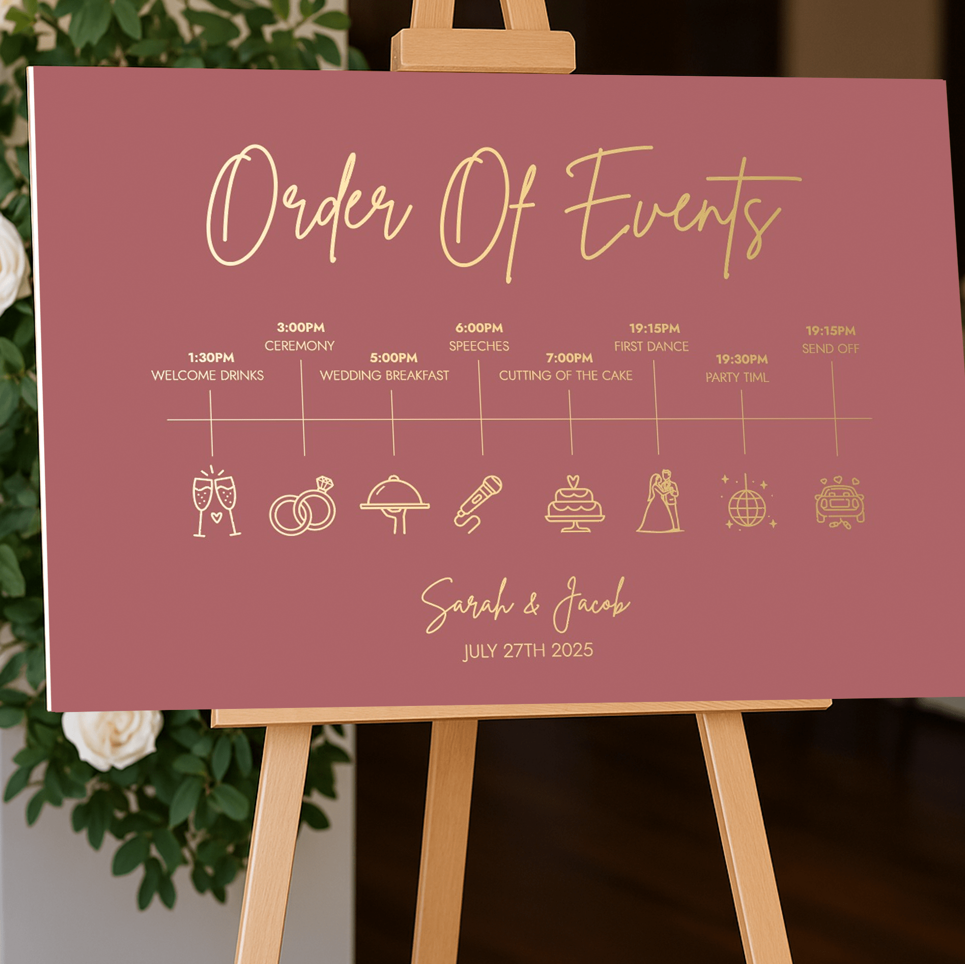 blush pink order of the day sign