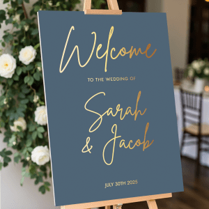 dusty blue wedding sign