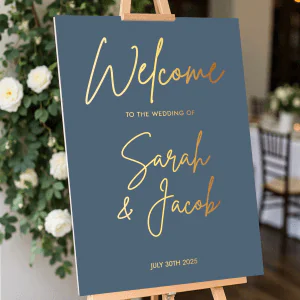 dusty blue wedding sign