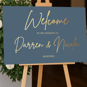 dusty blue wedding welcome sign