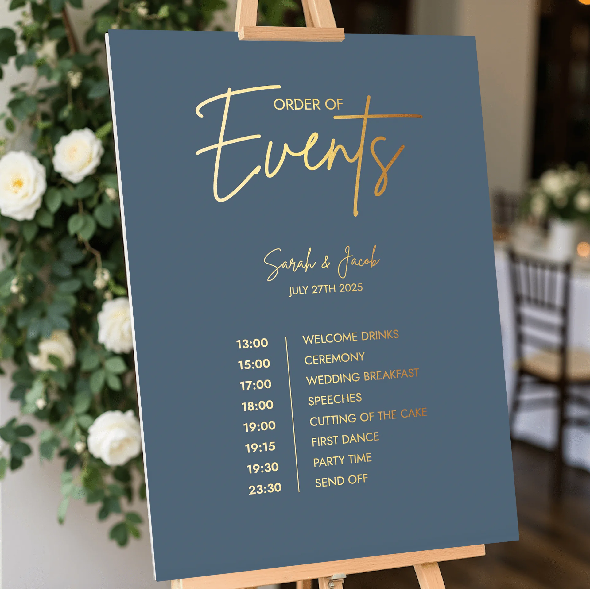 minimalist dusty blue wedding sign