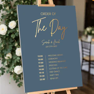 modern dusty blue wedding sign