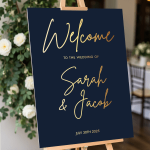navy & gold wedding sign