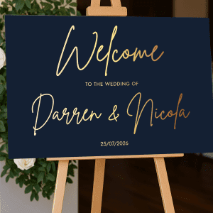 navy & gold wedding welcome sign